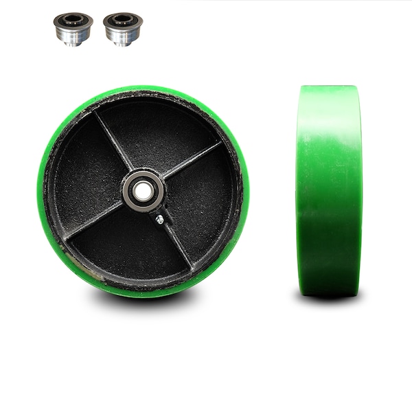 SCC-8" Green Poly on Cast Iron Wheel Only w/Ball Bearing-1/2" Bore-1400 lbs Cpty